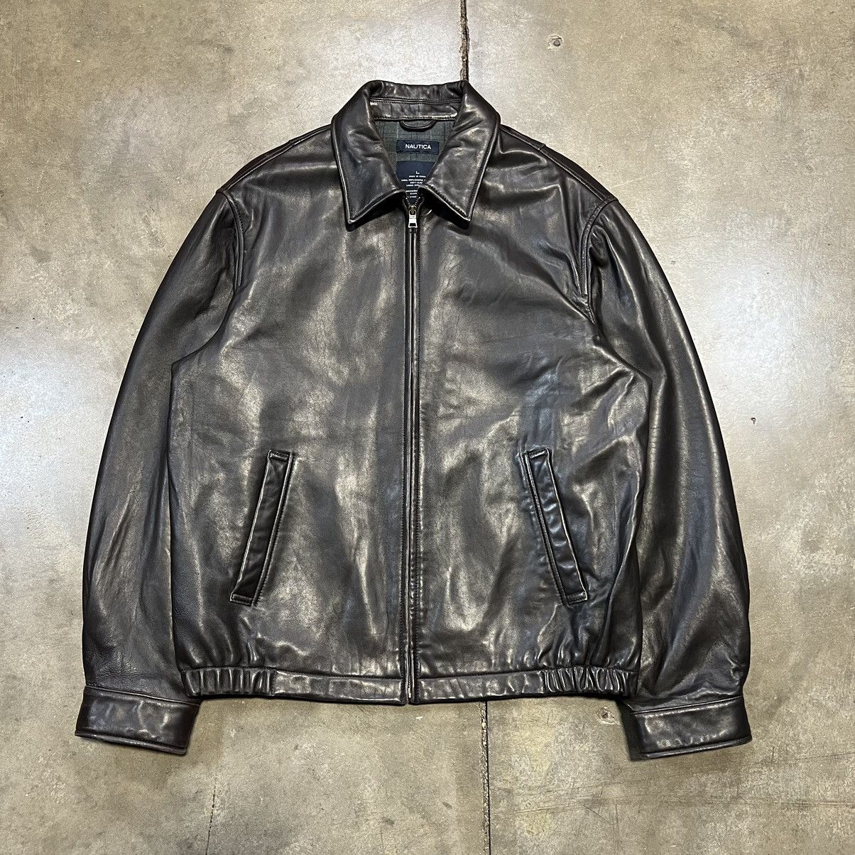 Leather Jacket × Nautica × Vintage Vintage Nautica Brown Leather 