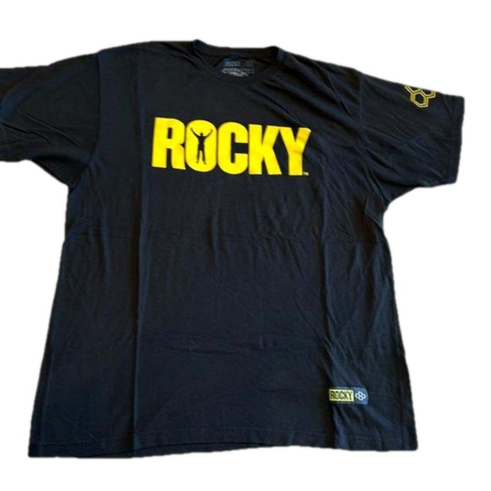 Designer ROCKY Graphic Black T-Shirt - Bold Yellow Print Size US XL / EU 56 / 4 - 1 Thumbnail