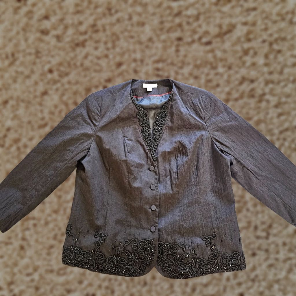 Coldwater Creek Coldwater Creek Jacket Women 18W Black Taffeta Beaded Embroidery Dinner Cocktail Party/Cocktail Size XXL / US 16-18 / IT 52-54 - 1 Thumbnail