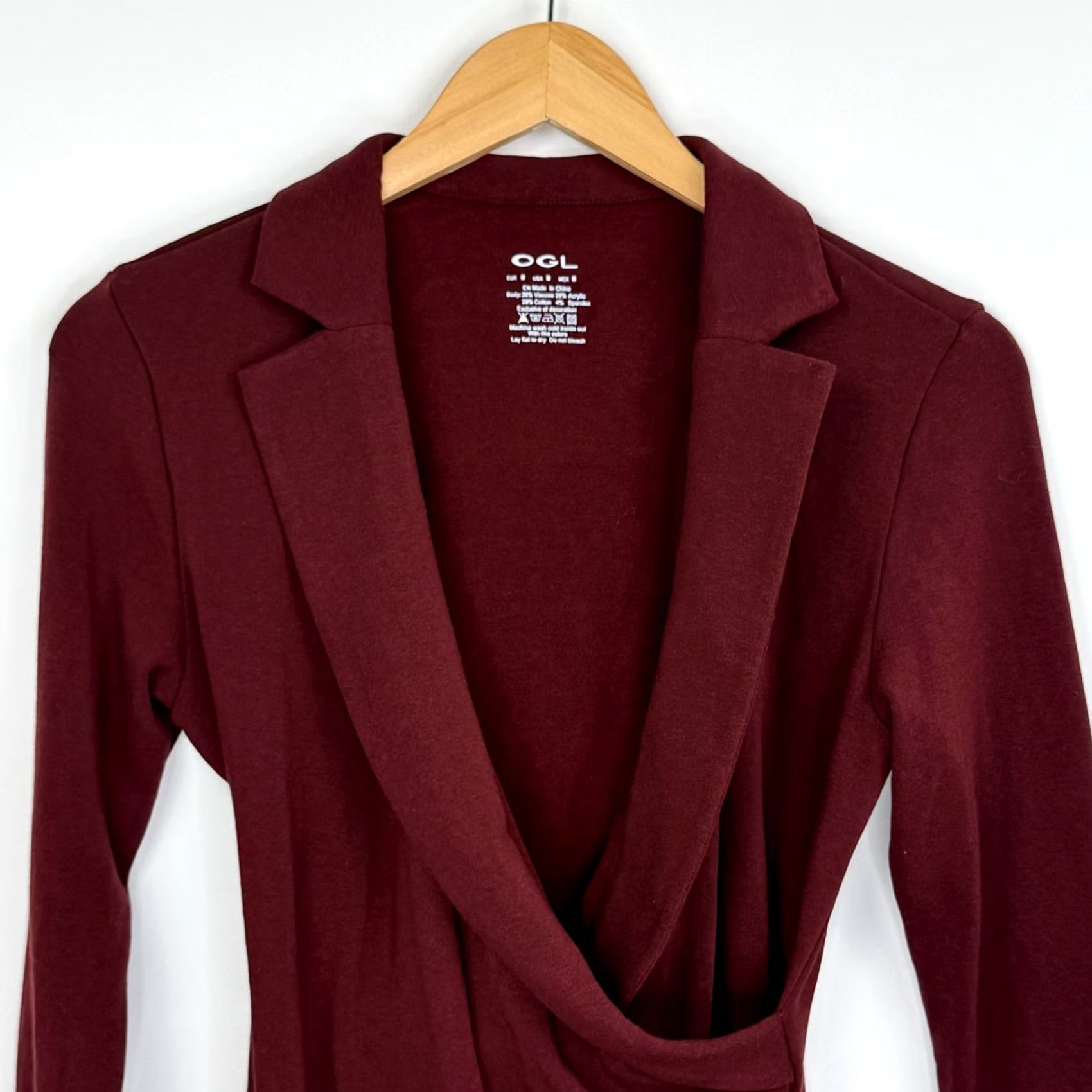 Vintage OGL Move Top Womens M Collared Surplice Knit Pleated Ruby Red Long Sleeve Size M / US 6-8 / IT 42-44 - 2 Thumbnail