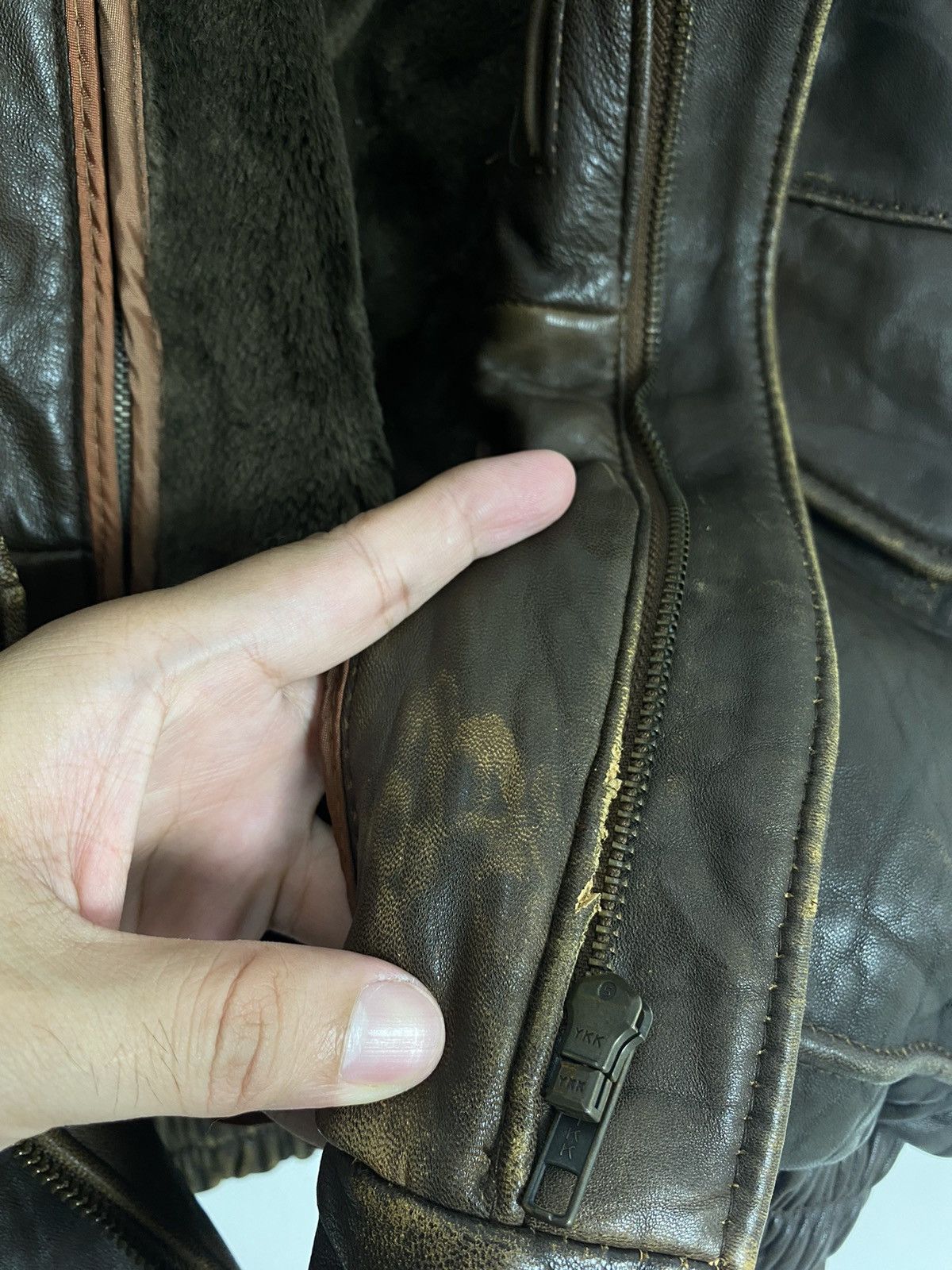 Vintage Rare‼️ Vintage Flight Jacket Sheep Leather Fur Colar Size US M / EU 48-50 / 2 - 14 Thumbnail