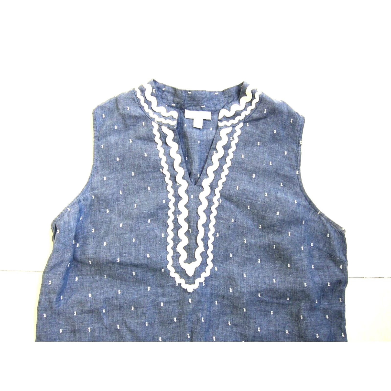 Charter Club Charter Club Blouse Sleeveless Tunic 100% Linen Blue White Embroidered Large Womens Size L / US 10 / IT 46 - 3 Thumbnail