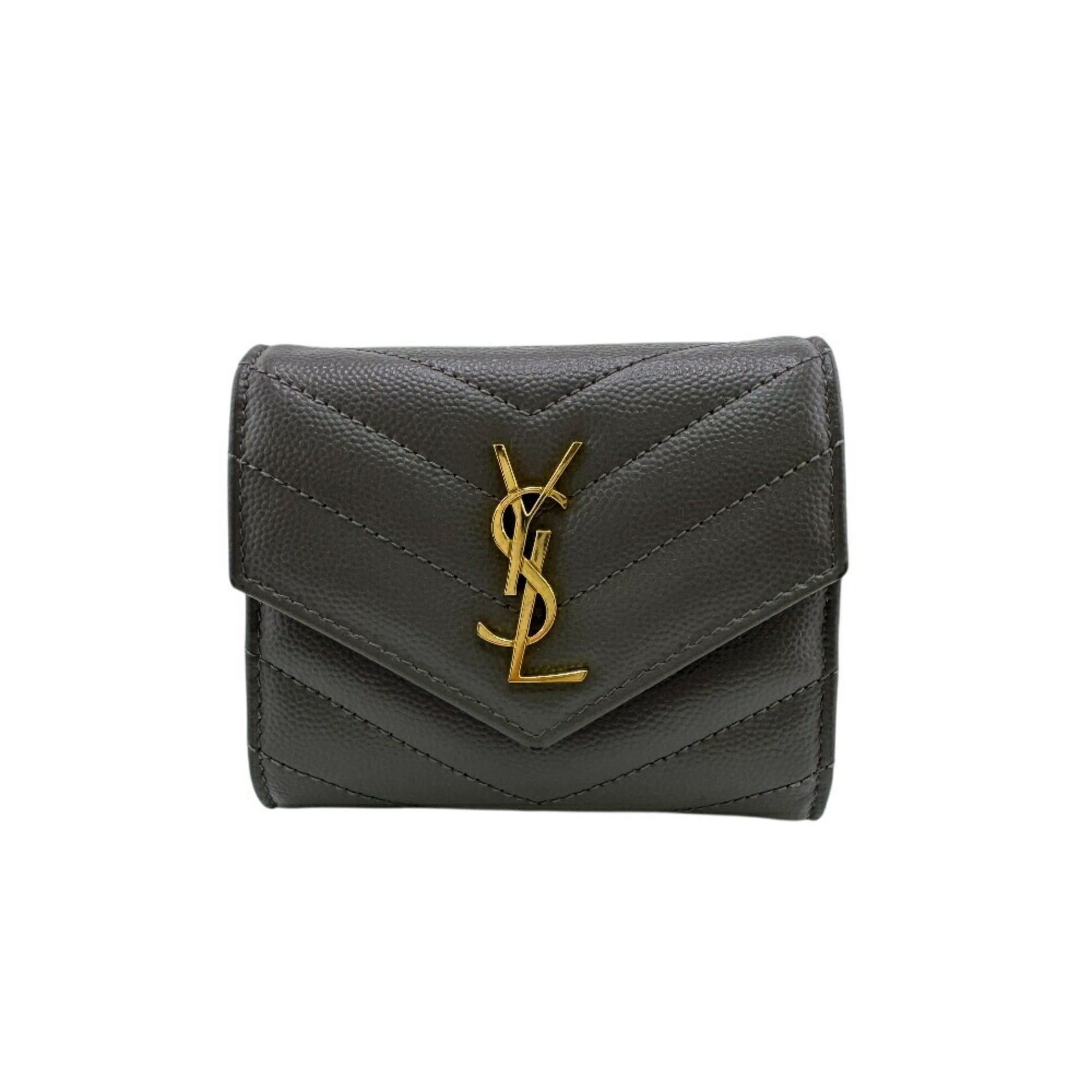 Saint Laurent Paris SAINT LAURENT MRT692061 V-Stitch Tri-Fold Wallet, Gray, Women's Size ONE SIZE - 1 Thumbnail