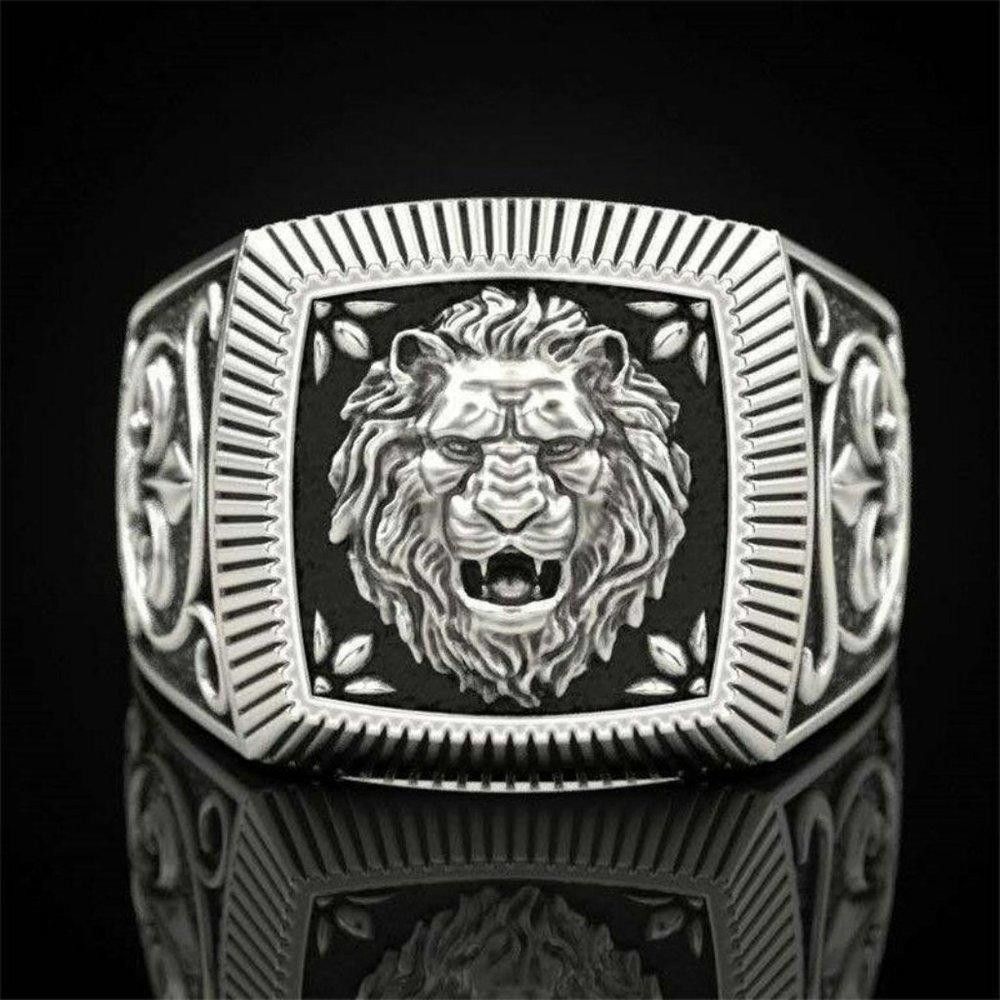 Designer Men's Viking Lion Head Totem Amulet Silver Ring - Size 8 Size ONE SIZE - 4 Thumbnail