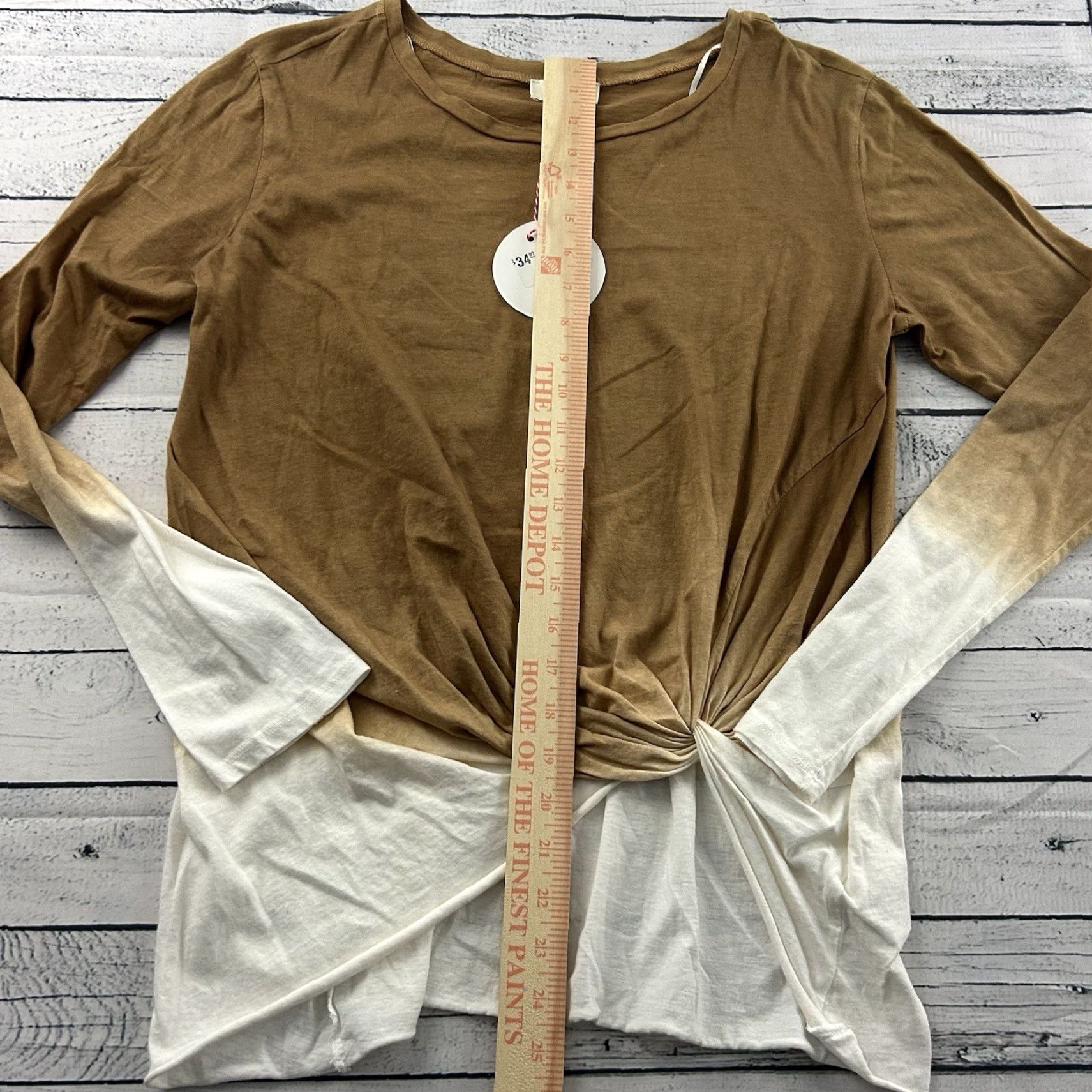 Vintage UMGEE Long Sleeve Two Tone Knotted Front Top Women's Small Brown Tan Shirt Blouse Womens S Brown Two Tone Knotted Front Top Size S / US 4 / IT 40 - 5 Thumbnail