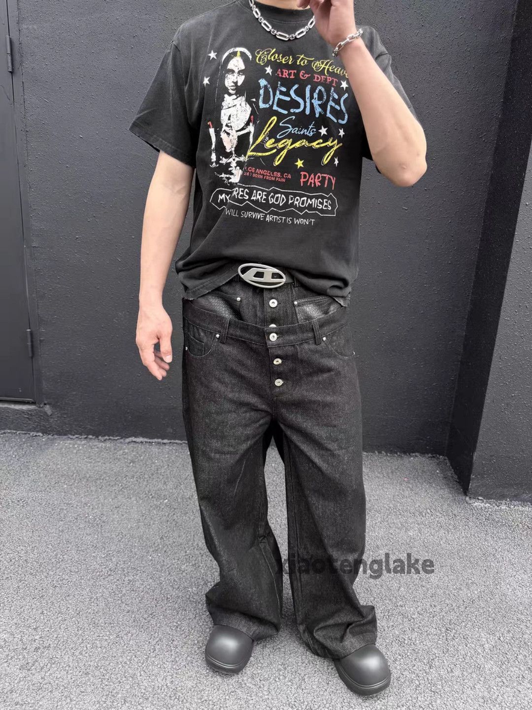 Jean xtl double waist Balenciaga rickowens style baggy jeans Size US 35 - 1 Thumbnail