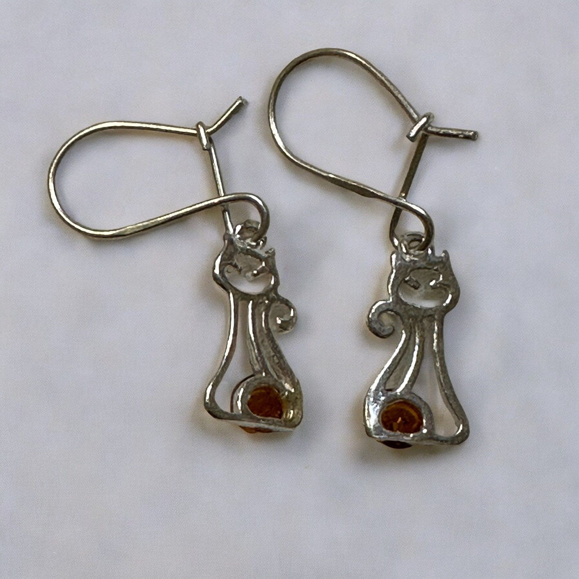 Designer Sterling Silver Petite Baltic Amber Silver Kitten Earrings Size ONE SIZE - 10 Thumbnail