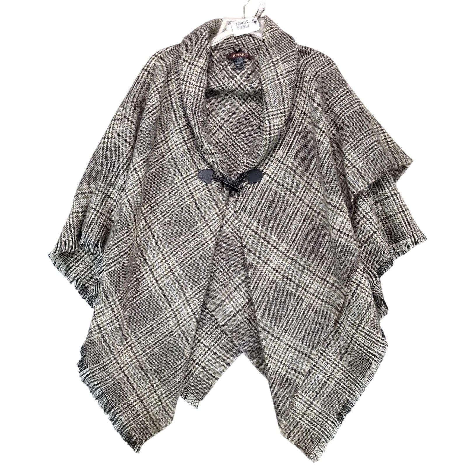 Other Altare Soft Knit Plaid Fringe Cape Poncho Women's One Size Size ONE SIZE - 1 Thumbnail