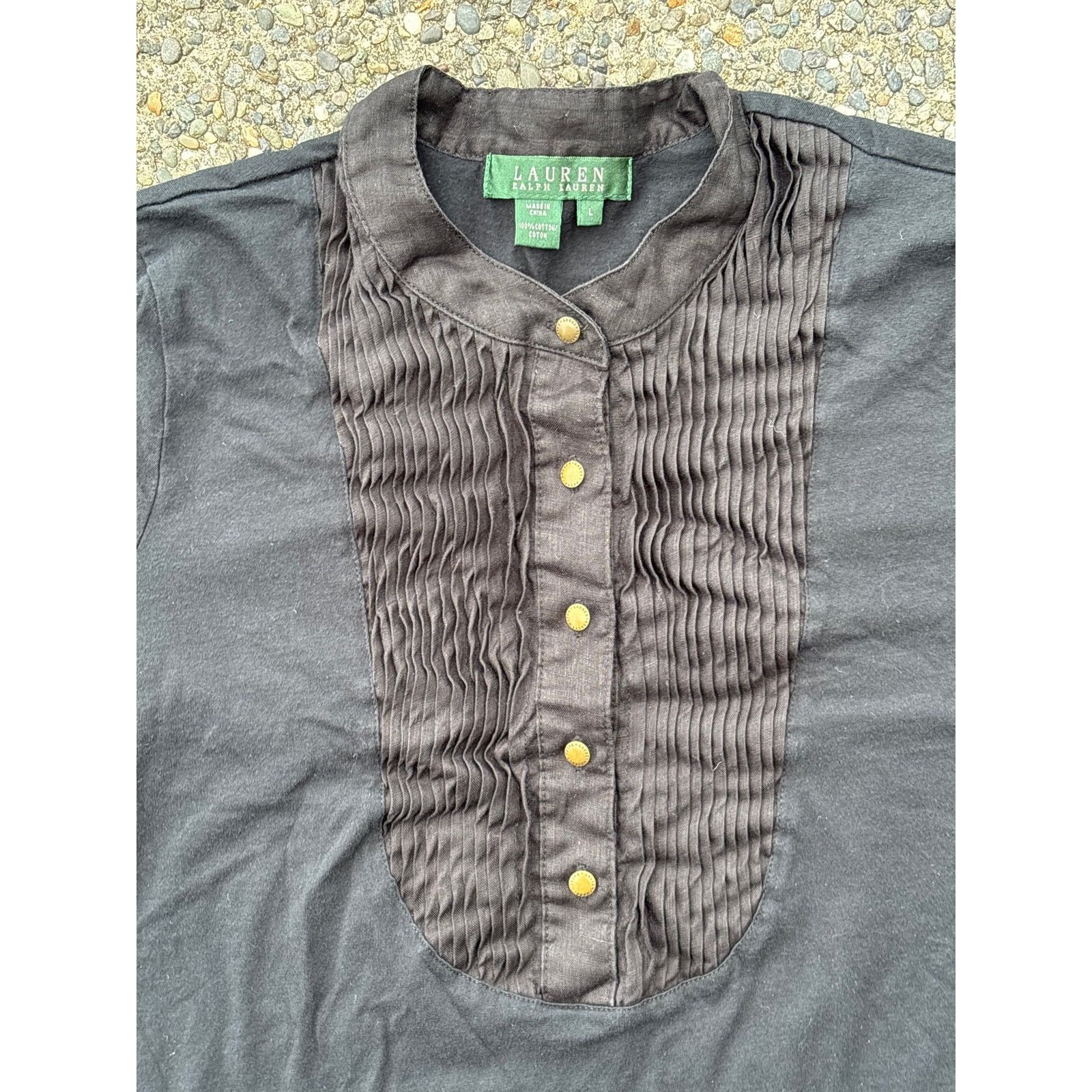 Lauren Ralph Lauren Lauren Ralph Lauren split neckline metal button black shirt Size L / US 10 / IT 46 - 2 Thumbnail
