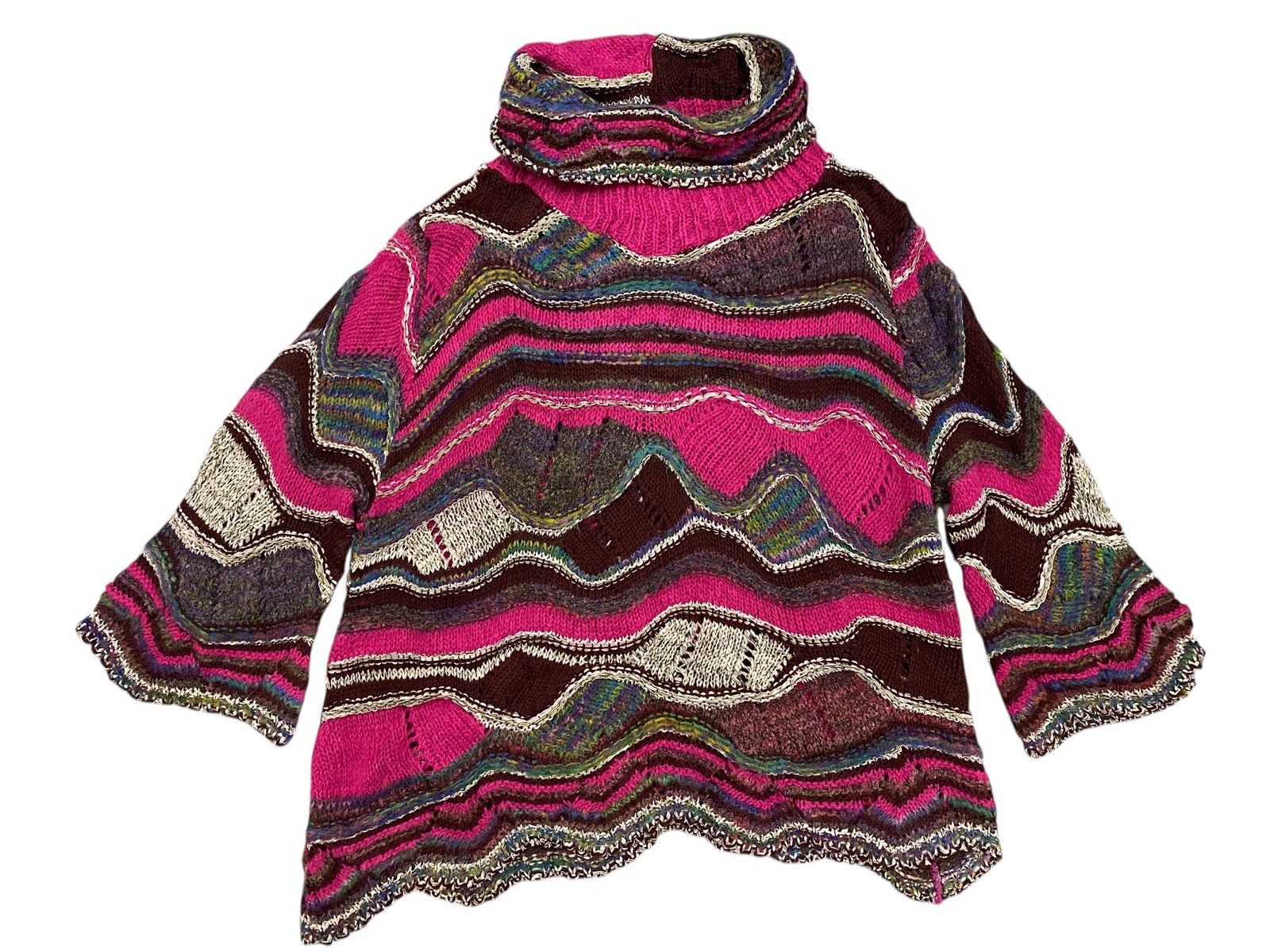 Japanese Brand Vintage Japanese Pink Wavy Knit Turtleneck Fairy Grunge Size US M / EU 48-50 / 2 - 1 Thumbnail