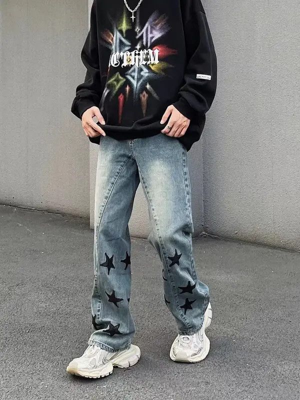 VIBE Retro street star print washed distressed jeans Size US 32 / EU 48 - 3 Thumbnail