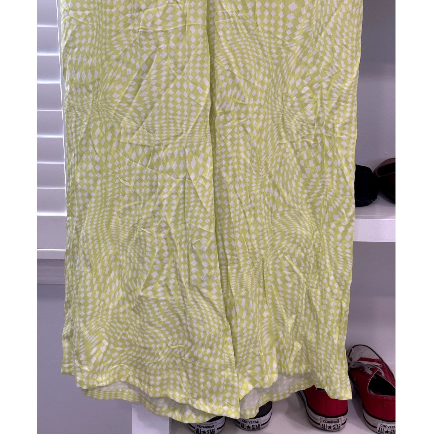 Other Open Edit Womens Green White Diamond Print Satin Pants M NWT Size 34" / US 12 / IT 48 - 4 Thumbnail