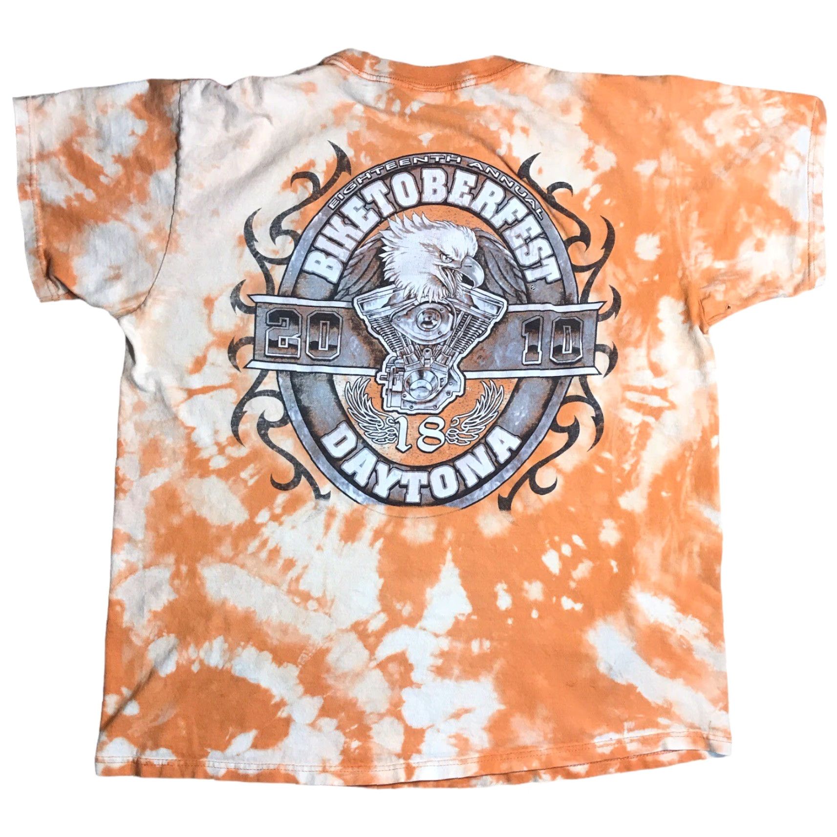 Fruit Of The Loom VINTAGE Bike To Berfest Daytona Beach 2010 Mens Tag XL T Shirt Acid Wash Orange Tie Dye Size US XL / EU 56 / 4 - 2 Thumbnail