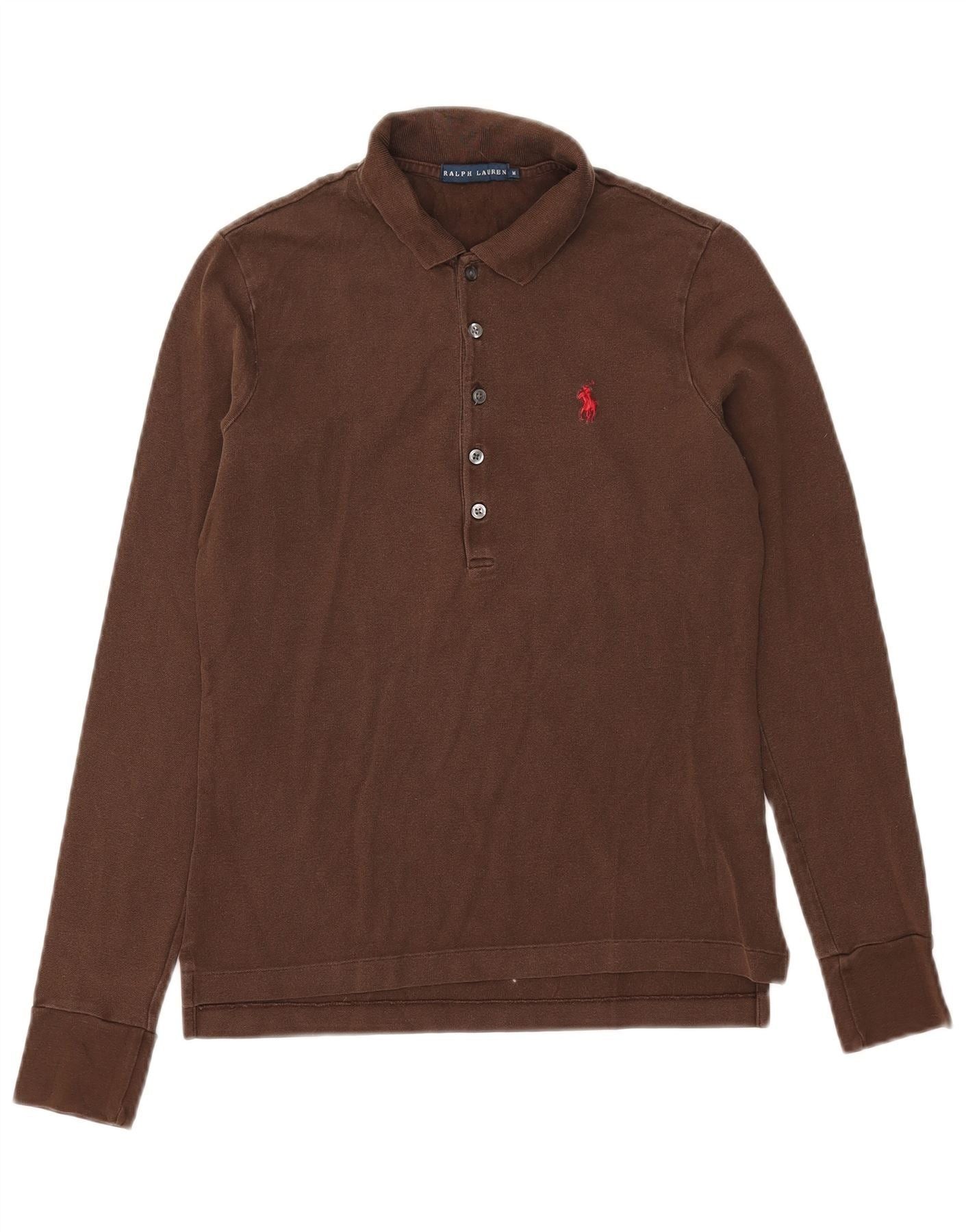 Ralph Lauren Womens Long Sleeve Polo Shirt UK 12 Medium Brown Cotton Size XXS / US 00 / IT 34 - 1 Thumbnail