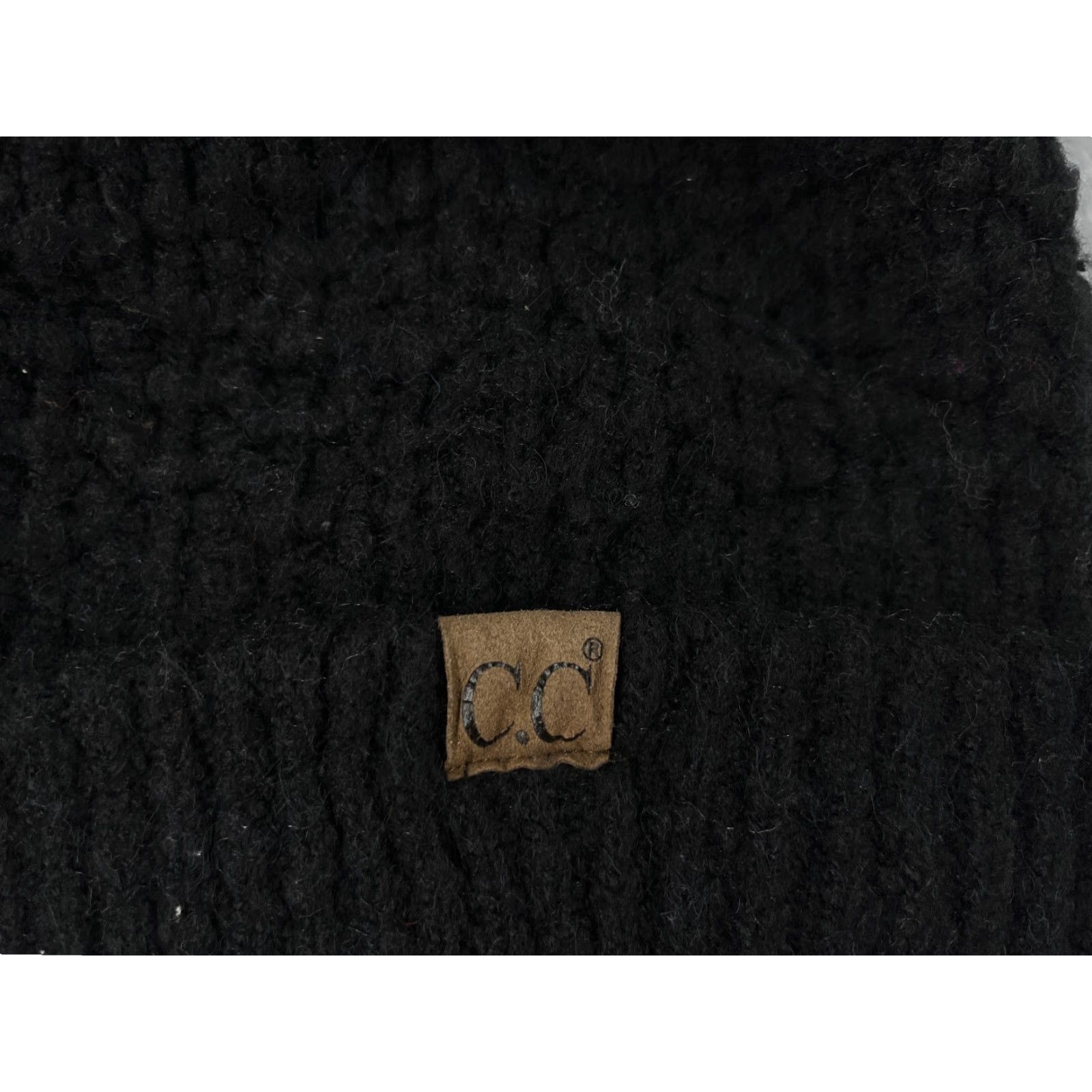 Vintage C.C Exclusives Beanie Toque Womens One Size Black Knit Acrylic Line Faux Fur Pom Size ONE SIZE - 2 Thumbnail
