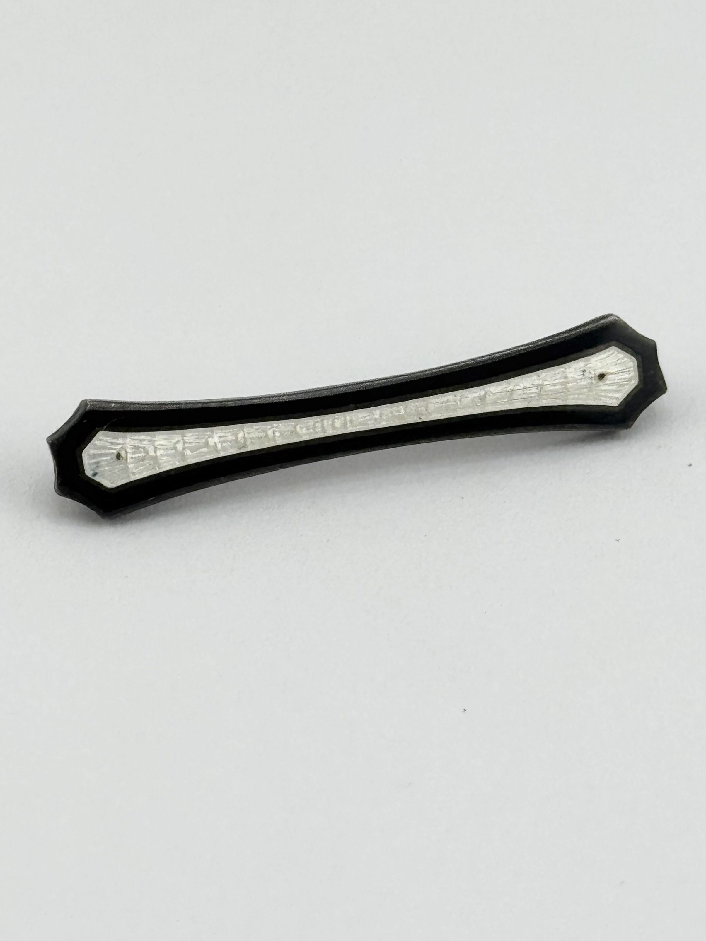 Vintage Estate Sterling guilloche enamel white black enamel bar pin Size ONE SIZE - 2 Thumbnail