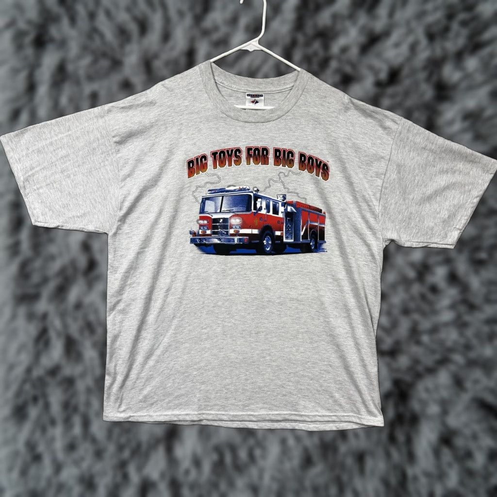 Jerzees VINTAGE Big Toys For Big Boys Fire Truck T-Shirt Mens 2XL Heather Gray Streetwear Size US XXL / EU 58 / 5 - 1 Thumbnail