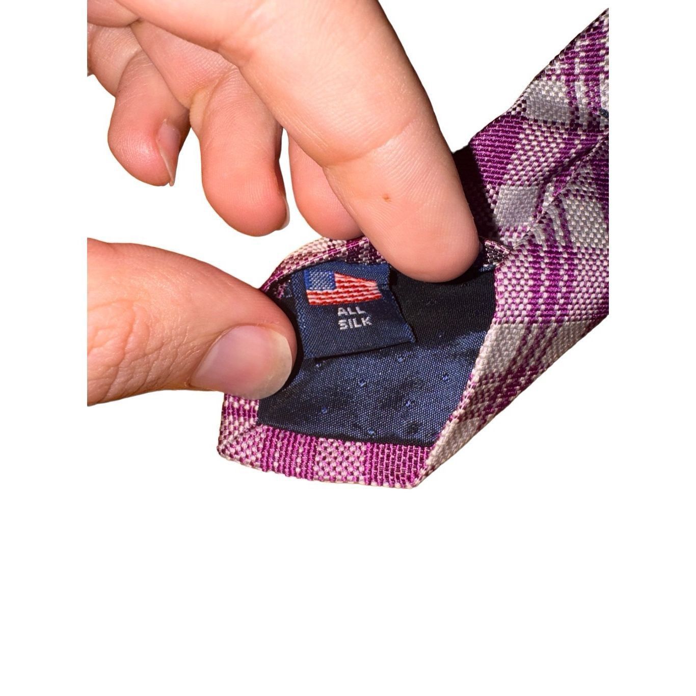Tom James Tom James Royal Classic Purple & White Check 100% Silk Tie Size ONE SIZE - 5 Thumbnail