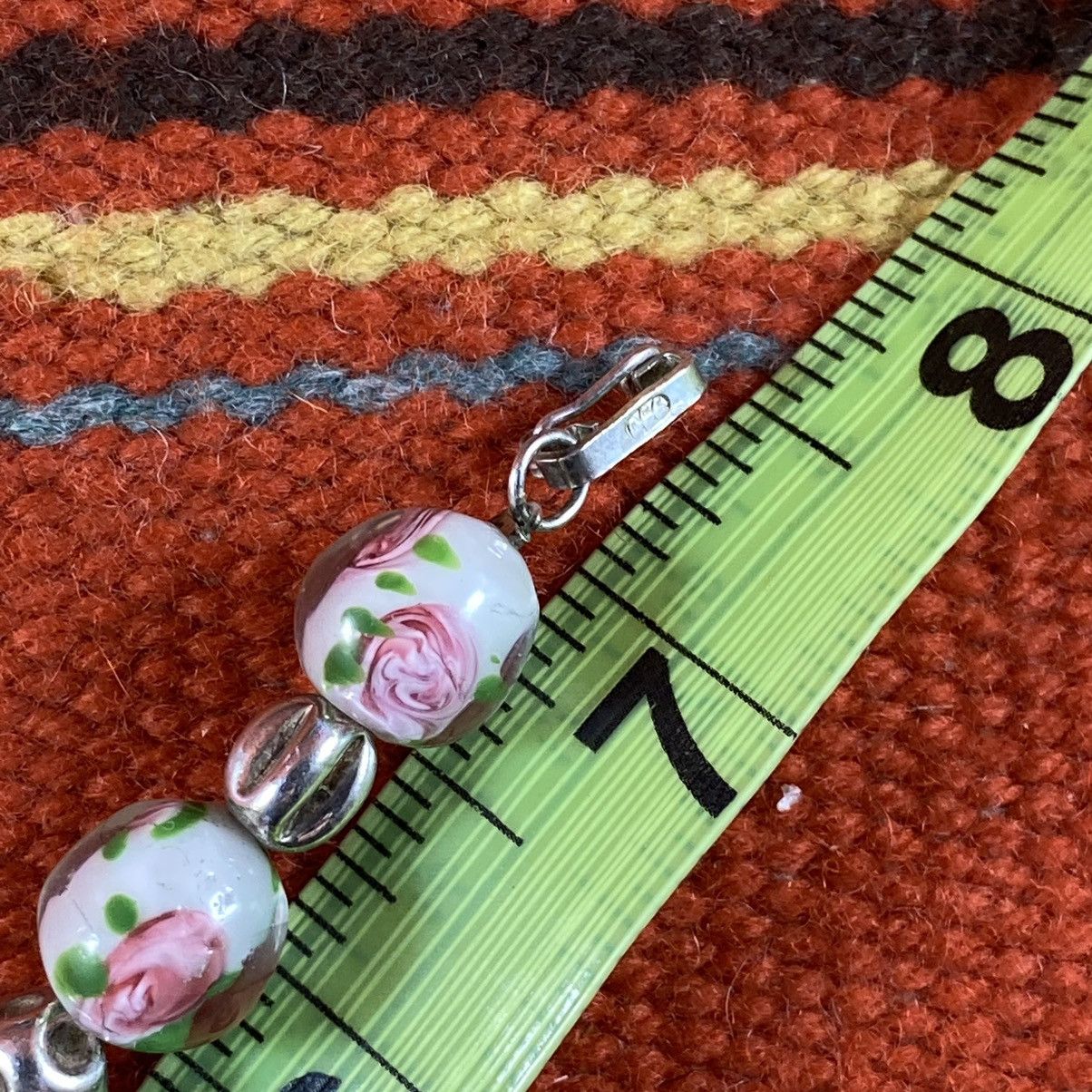 Vintage Vtg Rose Lampwork Sterling Silver Chunky Beaded Bracelet Size ONE SIZE - 4 Thumbnail
