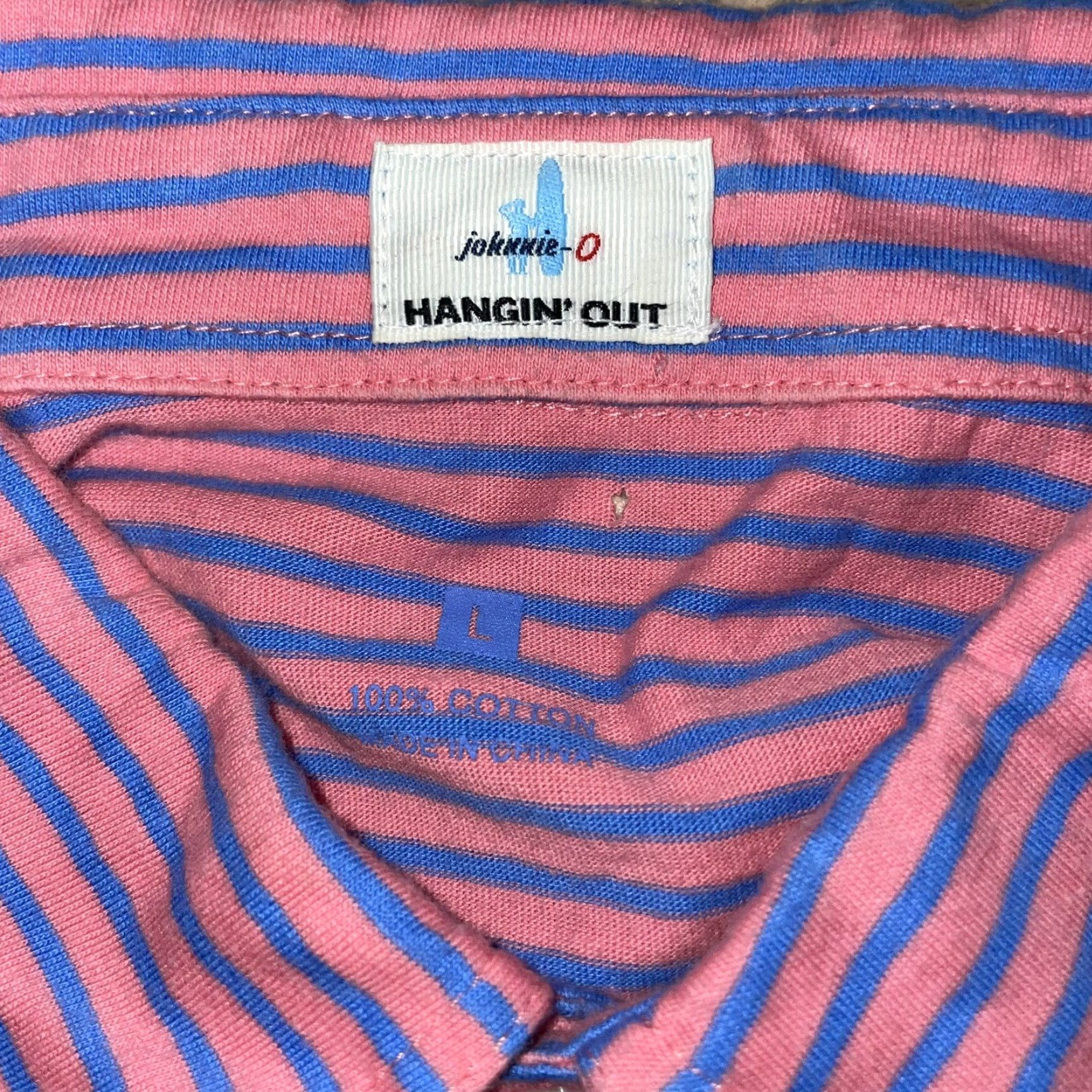 johnnie-O Johnnie-O Hamgin’ out Half Button-Up Short Sleeve Blue Pink Striped Men’s L Size US 33 - 2 Thumbnail