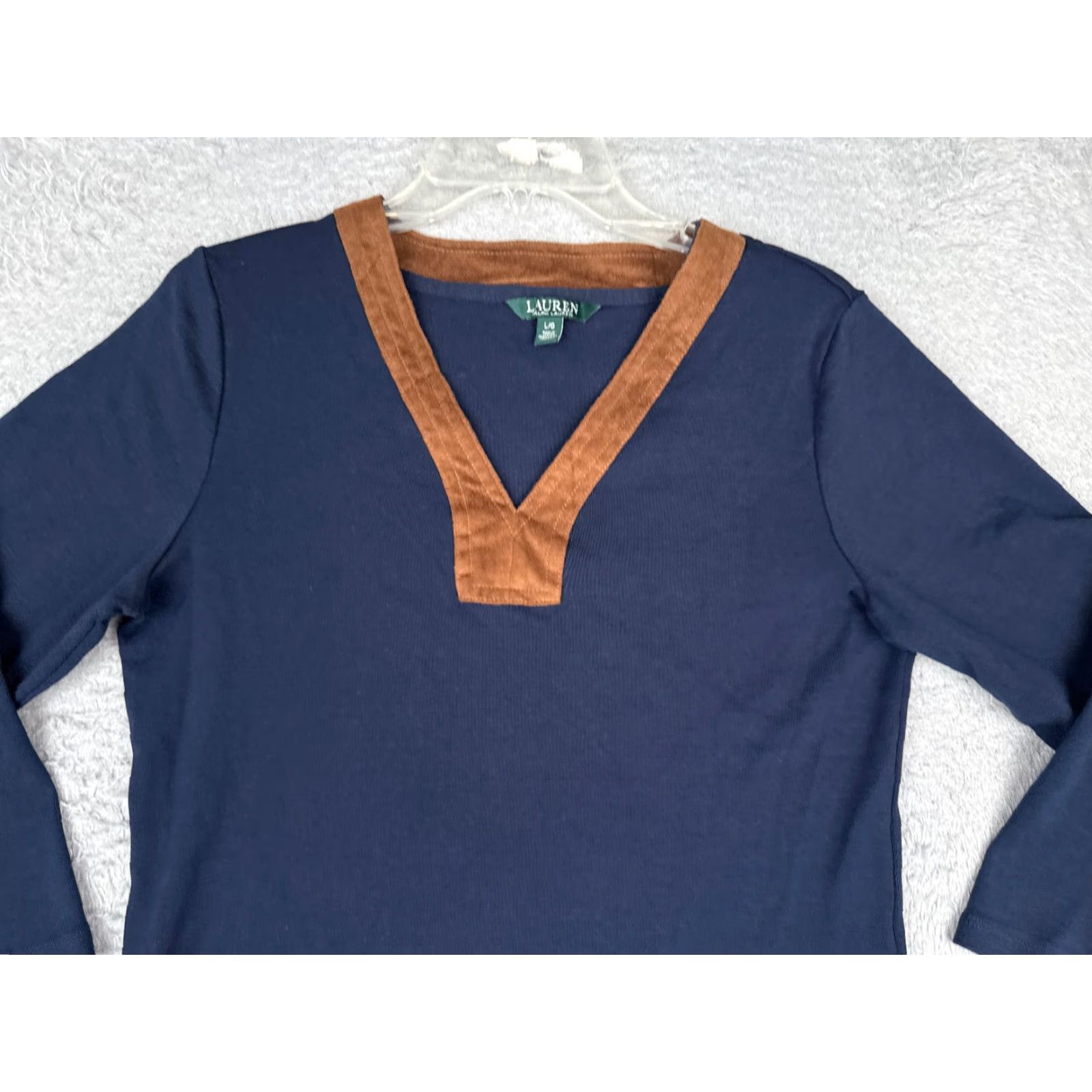 Ralph Lauren Lauren Ralph Lauren Shirt Women Large Blue V-Neck 3/4 Sleeve Cotton Size L / US 10 / IT 46 - 4 Thumbnail