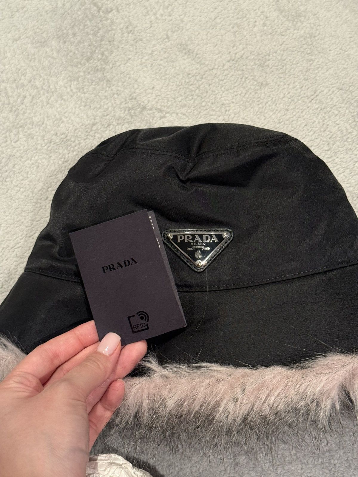 Prada Prada Re-Nylon Faux Fur Trim Bucket Hat Size ONE SIZE - 2 Thumbnail