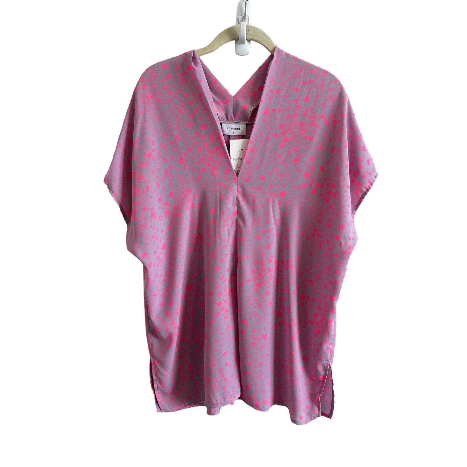 Other Adrienne Purple and Pink Cheetah V-Neck Short Sleeve Blouse Size S / US 4 / IT 40 - 8 Thumbnail