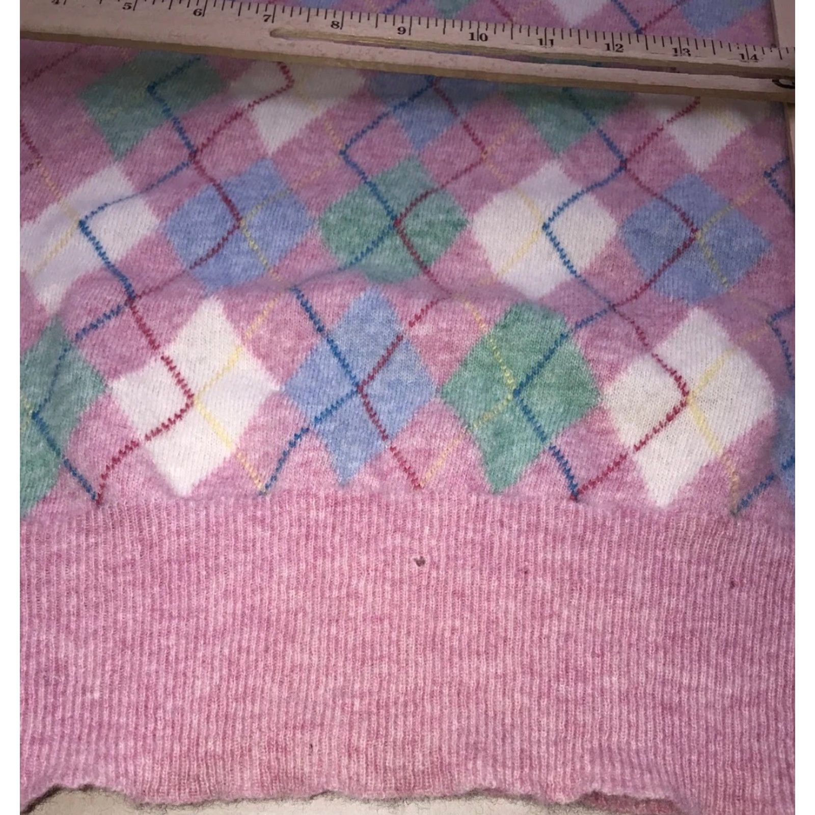 Pinko VINTAGE Kenneth Allen Sleeveless Vest Womens XXL Pink Argyle Lambswool Wool Knit V-Neck 90s Classic 3 Decade Theme Womens Size XL / US 12-14 / IT 48-50 - 4 Thumbnail