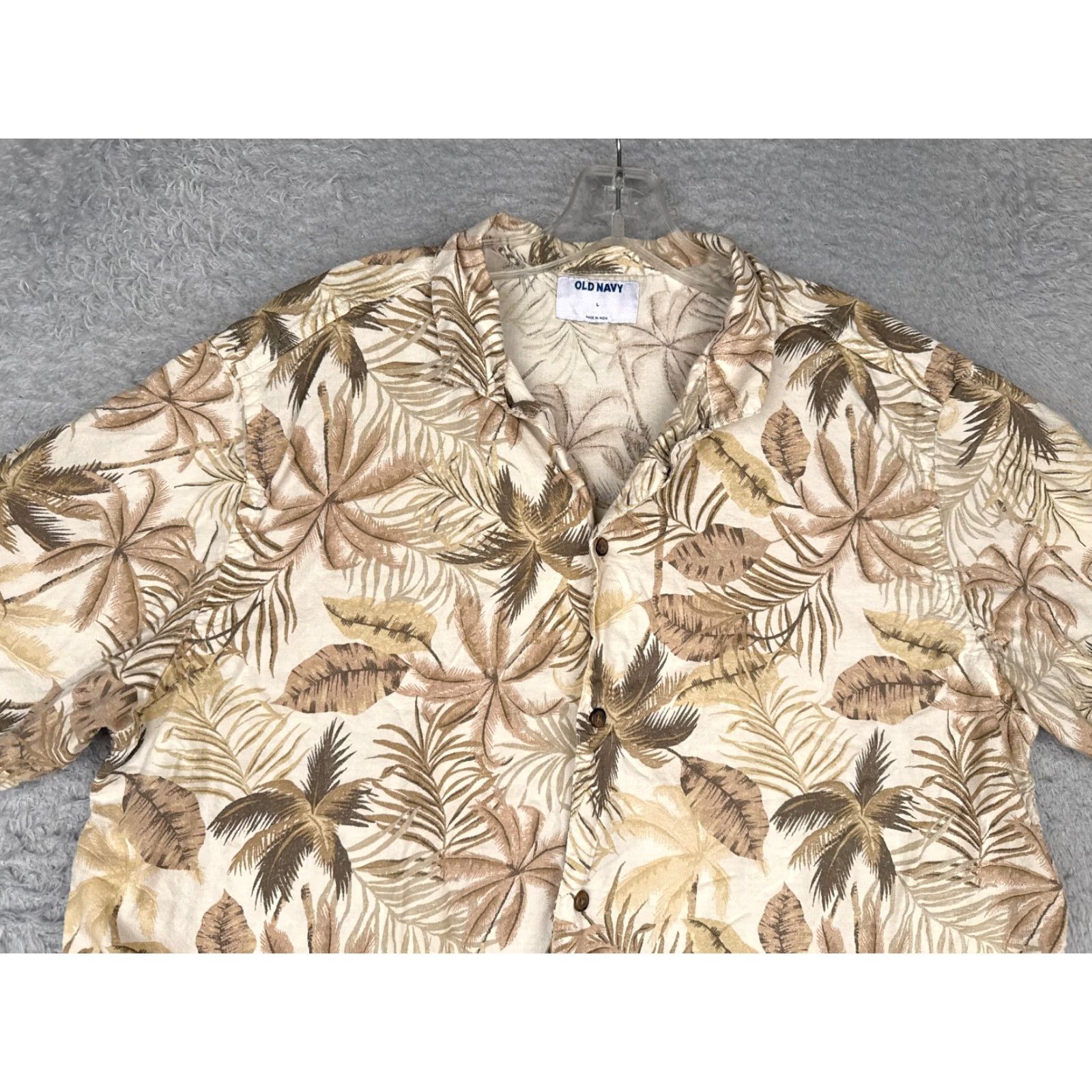 Old Navy Old Navy Button-Up Shirt Men Large Beige Floral Leaf Hawaiian Cotton Blend Pocket Size US L / EU 52-54 / 3 - 4 Thumbnail