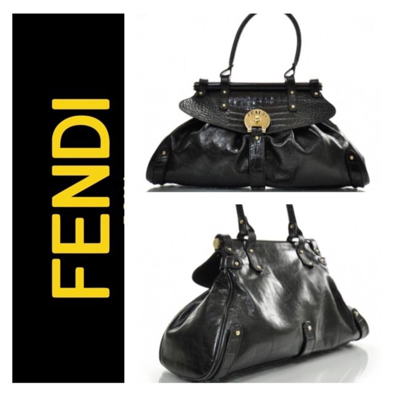 Fendi Fendi Crocodile-Trimmed Magic Bag Black Size ONE SIZE - 3 Thumbnail