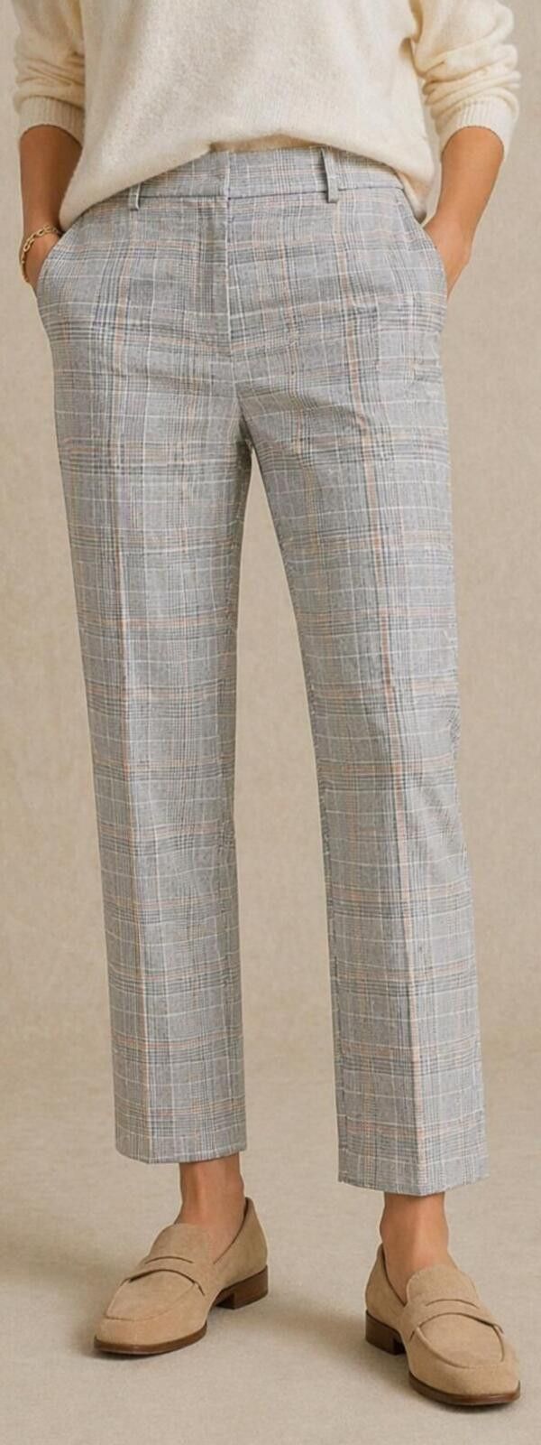 H&M H&M Gray Plaid Dress Pants Size 6 Straight Leg Business Work Size 28" / US 6 / IT 42 - 1 Thumbnail