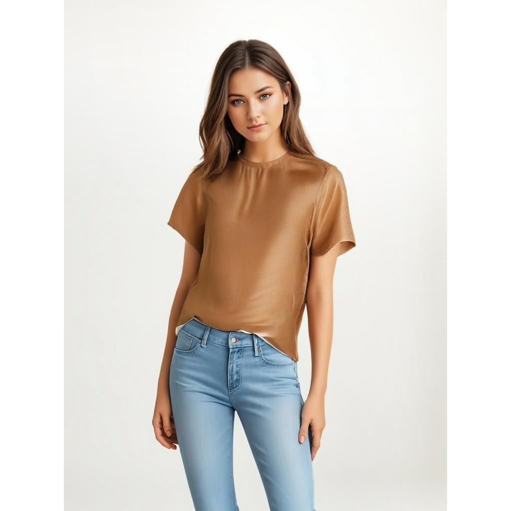Other Brown Satin Short Sleeve Top With 80s Shoulder Pads & Back B Size M / US 6-8 / IT 42-44 - 1 Thumbnail