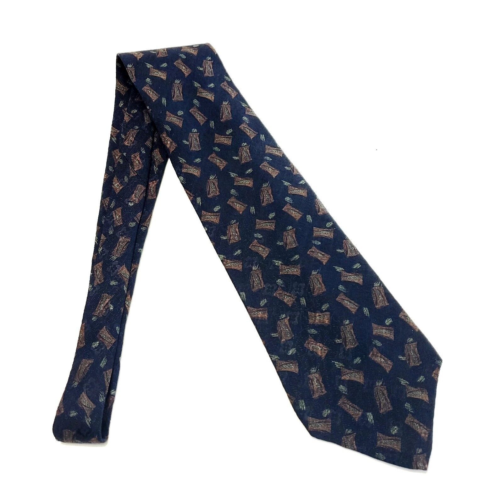 Calvin Klein Calvin Klein Navy Blue Brown Jacquard Print Abstract Wide Si Size ONE SIZE - 6 Thumbnail