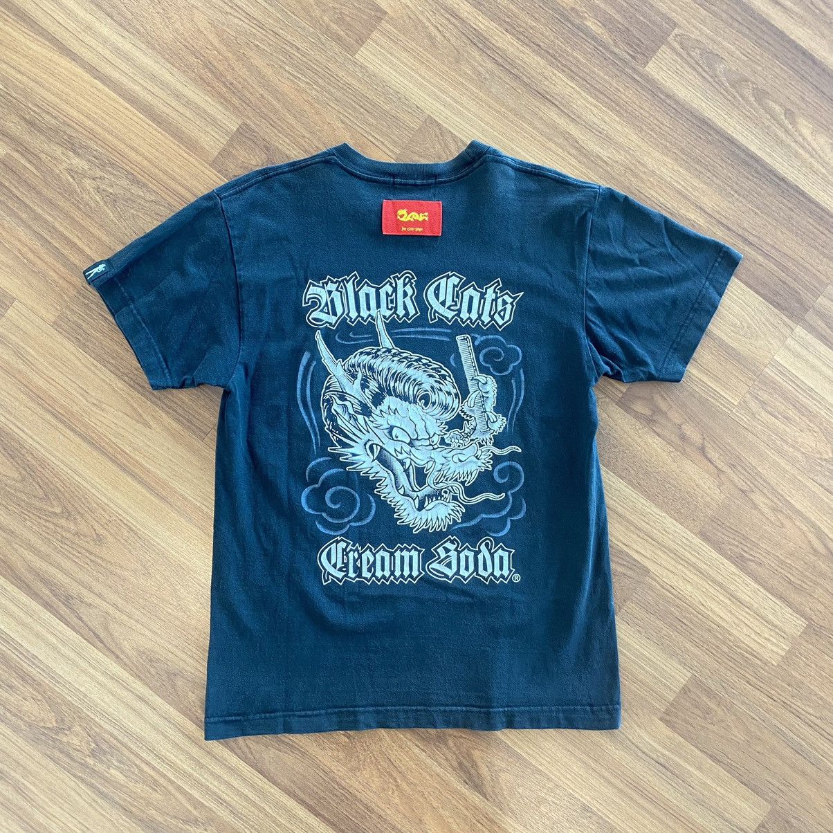 image of Thrashed Faded Vintage Y2K Cream Soda Tee in Black, Men's (Size Medium)