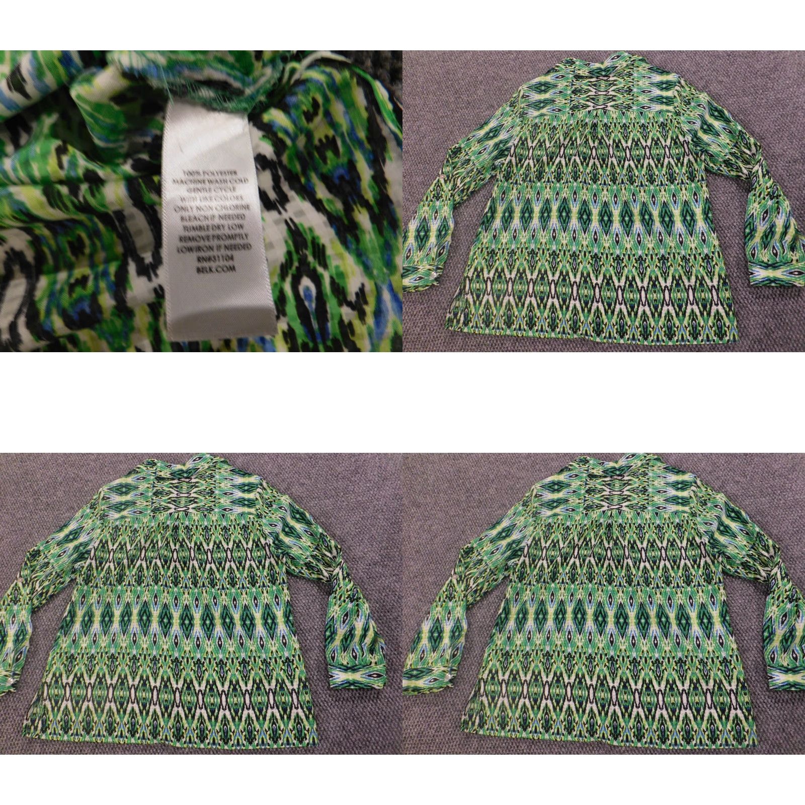 Vintage Kim Rogers Blouse Shirts Womens PL Petites Green Crew Neck Pullover Stretch Button Casual Cotton Rayon Regular Size L / US 10 / IT 46 - 8 Thumbnail