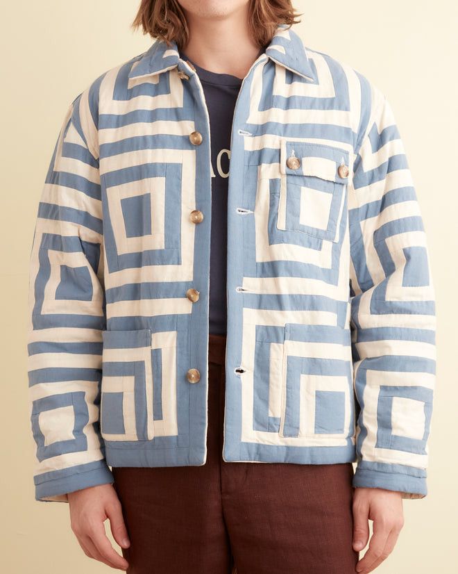 Bode 1495USD Blue White House Steps Reversible Quilted Jacket Size US L / EU 52-54 / 3 - 2 Thumbnail