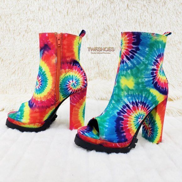 Other Trippin Colorful Tie Dye Open Toe Chunky Platform Heel Ankle Size US 8 / IT 38 - 5 Thumbnail