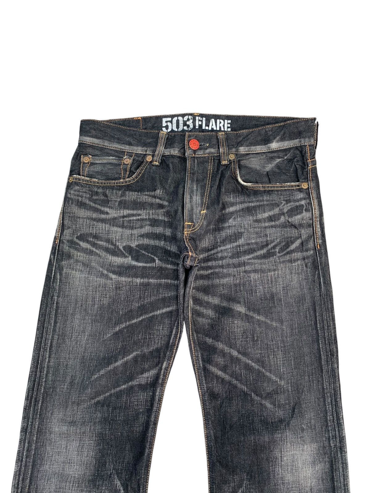 Edwin RARE💥EDWIN 503 FLARE BLUE TRIP CLAWNMARK MUDWASH DENIM Size US 35 - 6 Thumbnail
