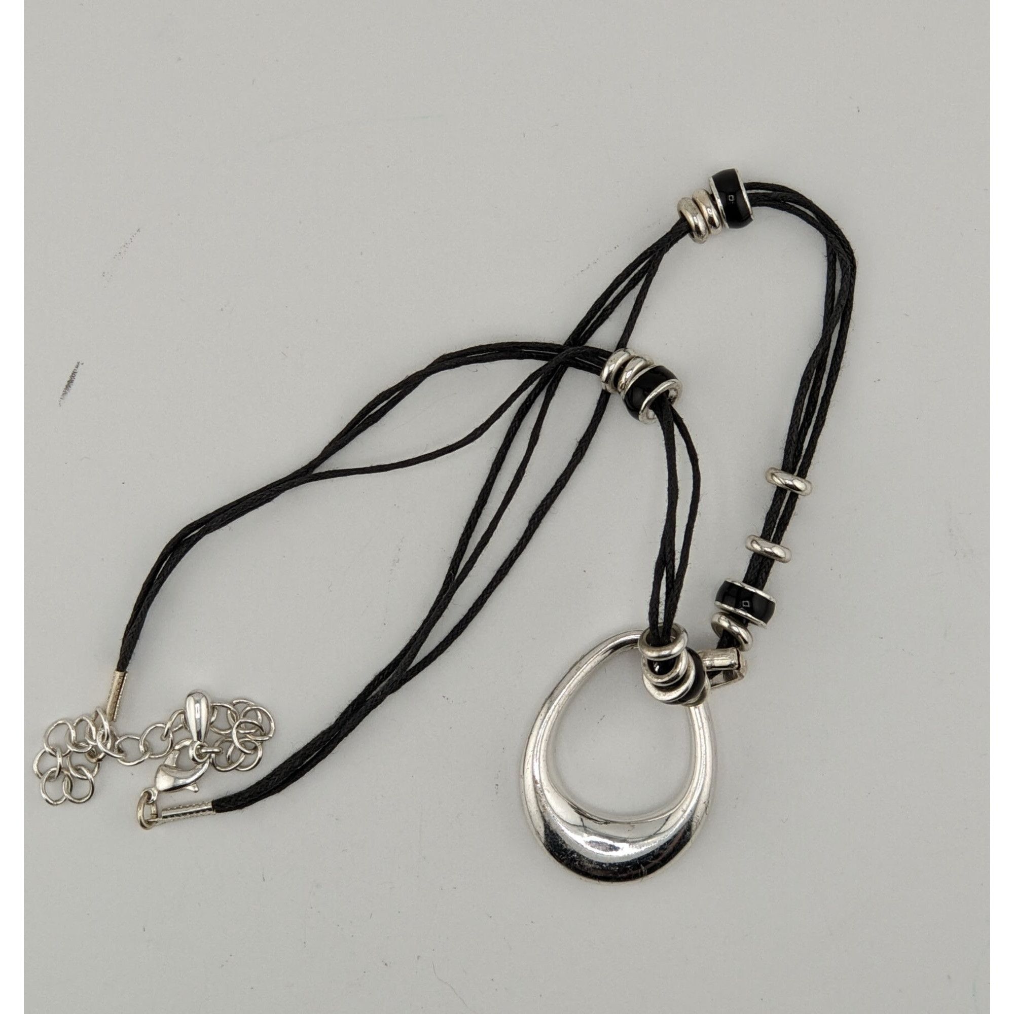 Other Modern Teardrop Silver-Tone Pendant Necklace With Black Cord Size ONE SIZE - 5 Thumbnail