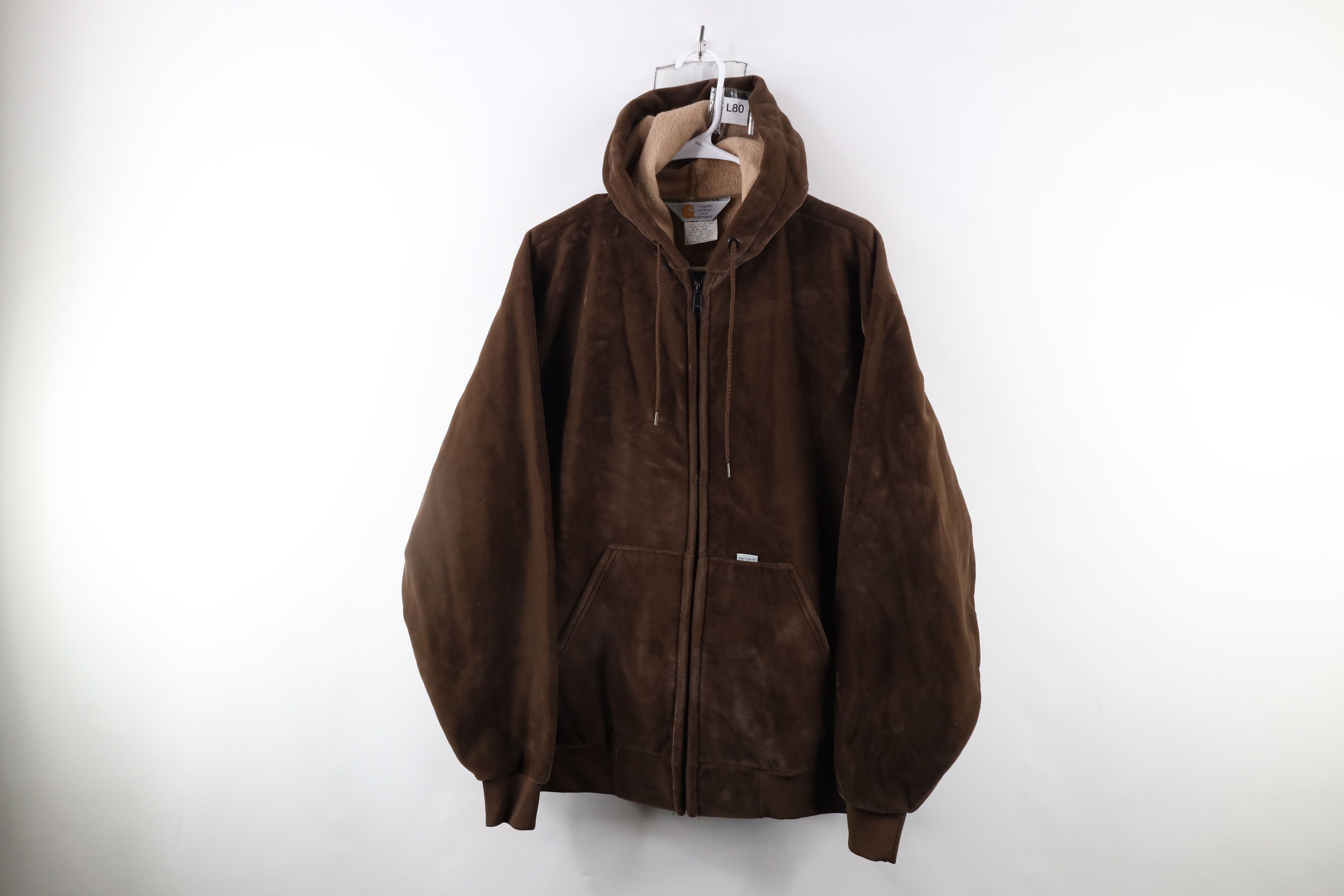 Carhartt × Vintage Vintage 90s Carhartt Fleece Full Zip Hoodie Brown USA Size US XL / EU 56 / 4 - 1 Thumbnail