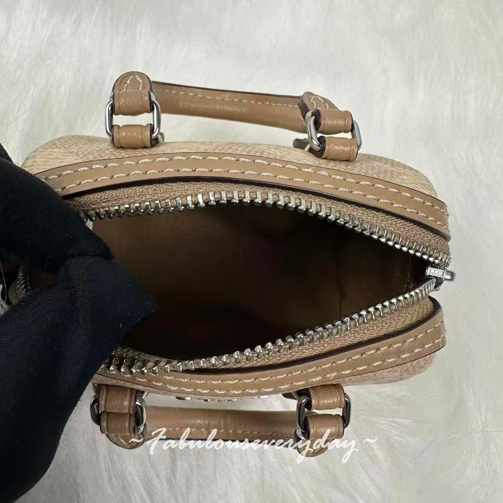 Coach Coach Mini Rowan Bag Charm Sig Canvas Silver/Sand/Taupe Size ONE SIZE - 7 Thumbnail