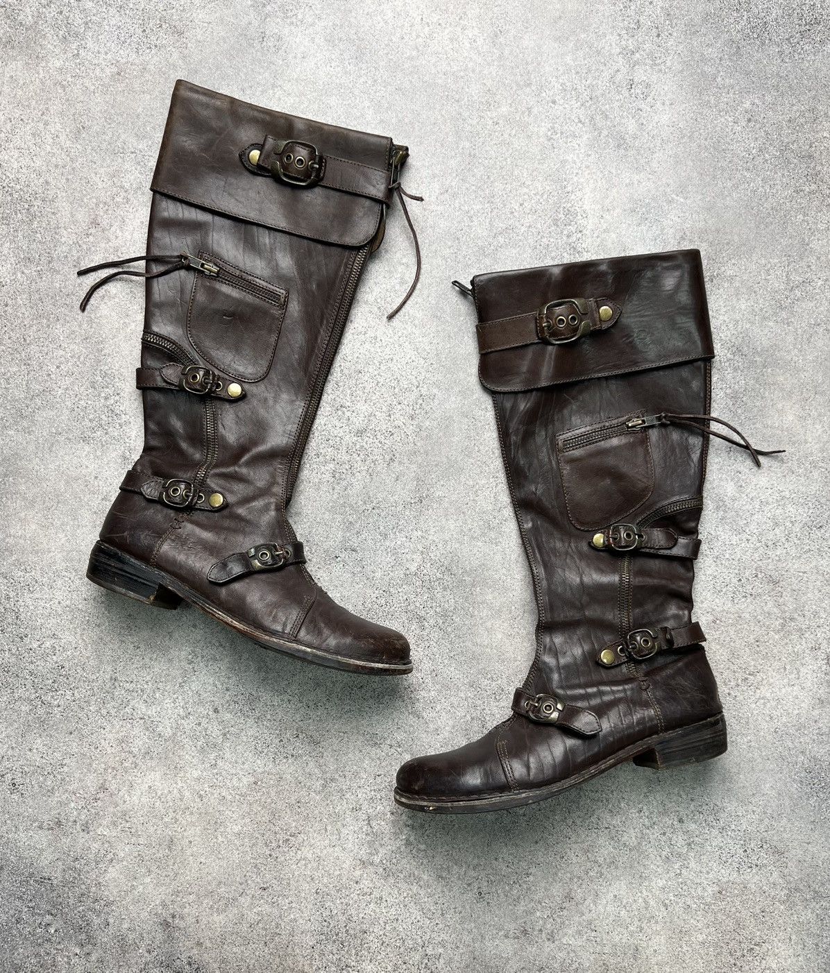 Guidi Vintage italian leather high knee belted boots with zips Size US 10 / IT 40 - 1 Thumbnail