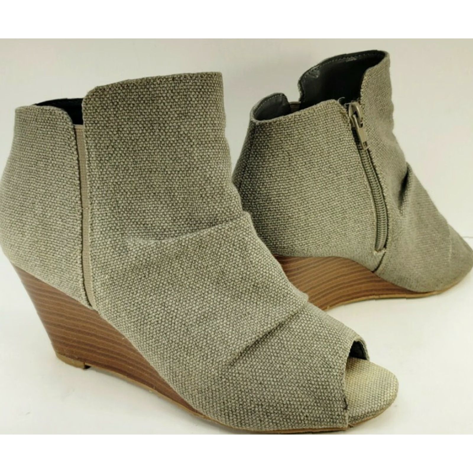 Vintage City Classified Gray Canvas Booties Open Toe Women's Size 7 Side Zip Wedge Heel Size US 7 / IT 37 - 2 Thumbnail