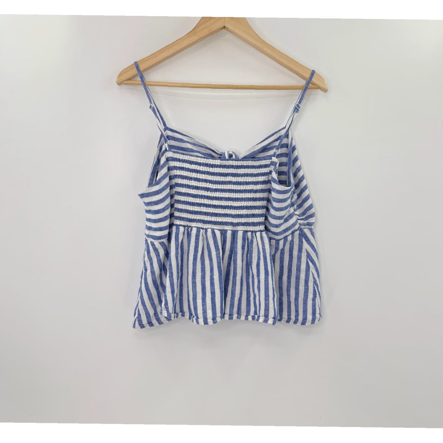 Old Navy Old Navy Camisole Blouse XL Blue Striped Sweetheart Tie Front Sleeveless Linen Blend Beachy Coastal Womens Shirt Size XL / US 12-14 / IT 48-50 - 2 Thumbnail