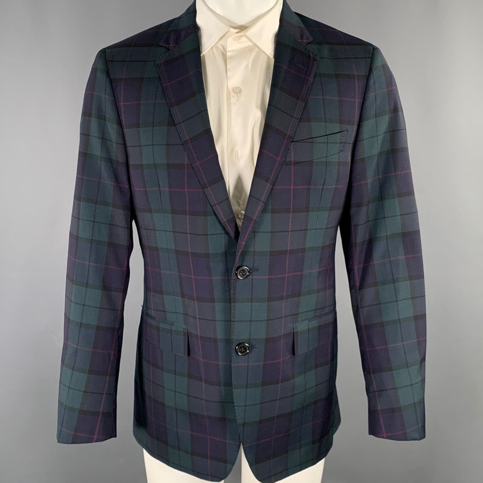 Todd Snyder TODD SNYDER Size 40 Regular Green Navy Plaid Wool Sport Coat Size 40R - 1 Thumbnail