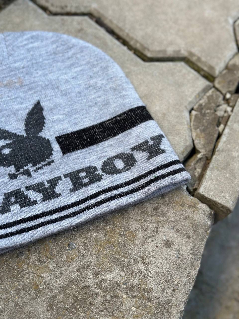 Playboy Vintage Playboy Beanie Grey Knit Hat Y2K Streetwear Cyber Size ONE SIZE - 3 Thumbnail