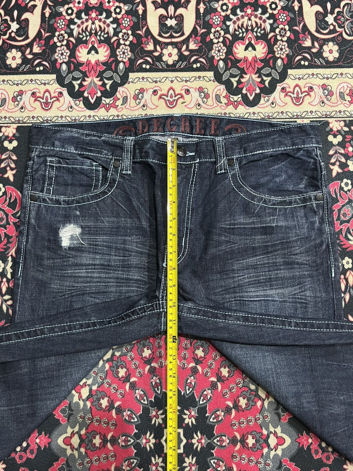 No Faith Studios Vintage Decree Dark Washed Distressed Slim Straight Jeans Size US 36 / EU 52 - 12 Thumbnail