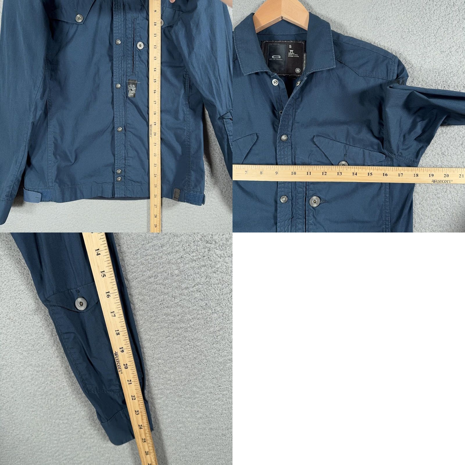 G-Star G Star Raw 3301 Shirt Mens Small Blue Full Zip Snap Front Military Button-Up Collared Long Sleeve Lightweight Pockets Size US S / EU 44-46 / 1 - 10 Thumbnail