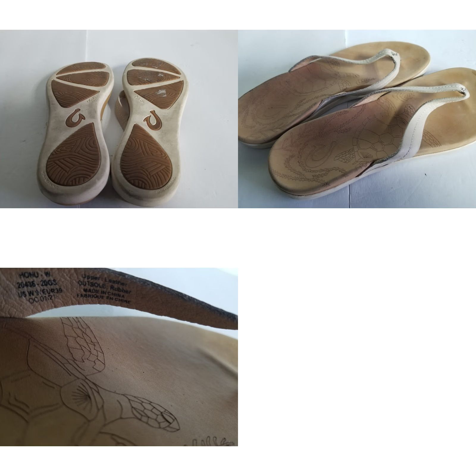 Olukai OluKai Honu Beige Leather Flip Flop Sandal Women Size 9 Size US 9 / IT 39 - 8 Thumbnail