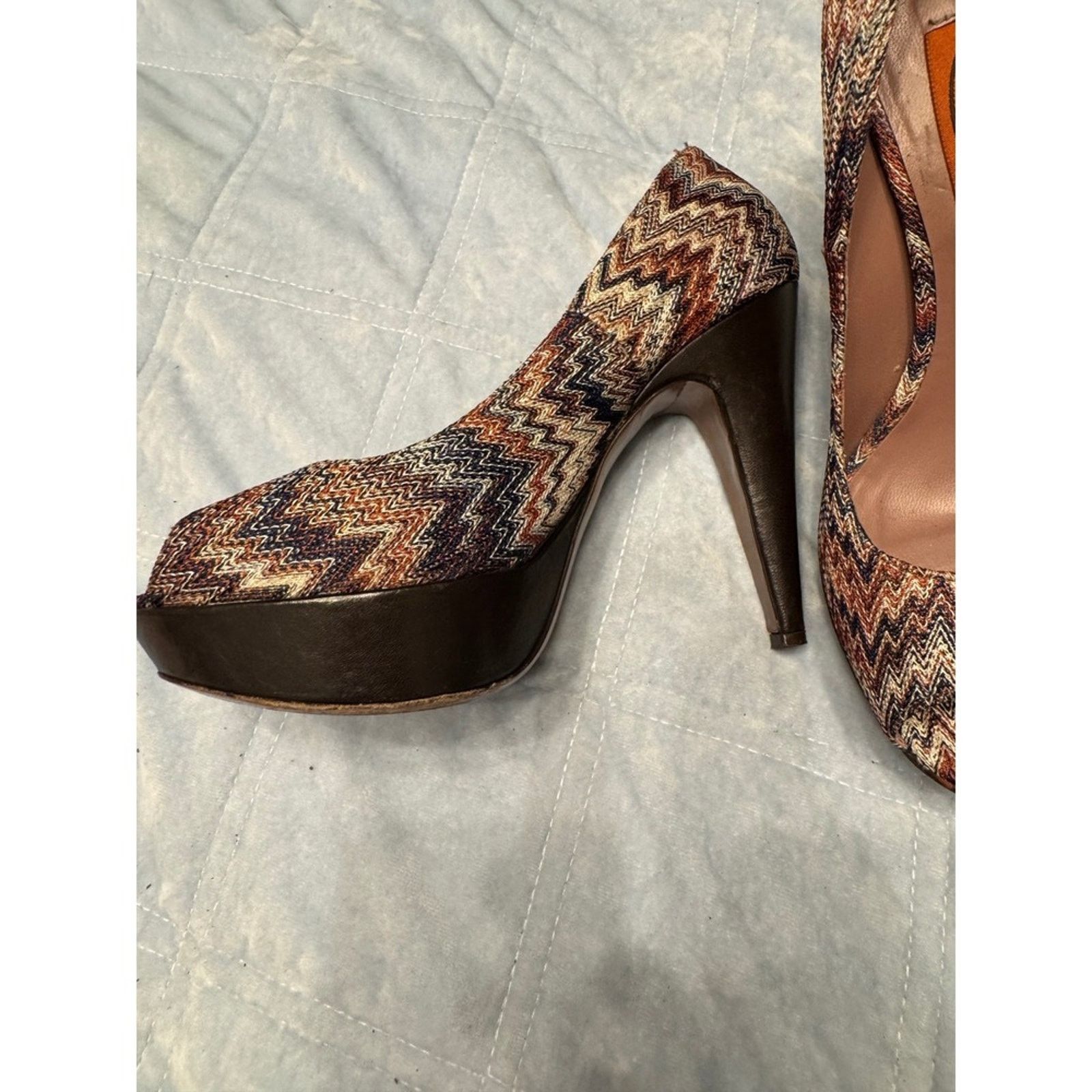 Missoni Missoni Women's Heels Size 37.5 Multicolor Zigzag Peep Toe Size US 7 / IT 37 - 5 Thumbnail
